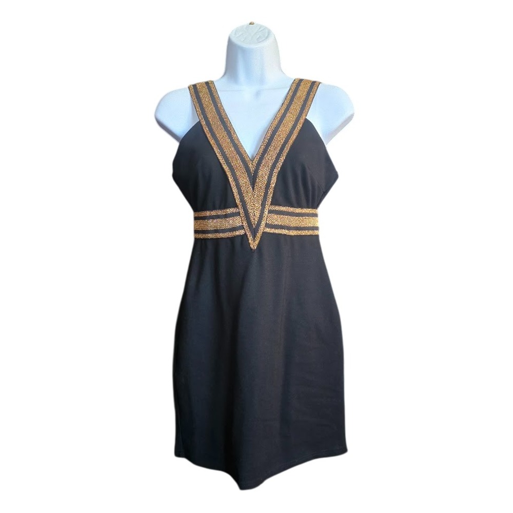 WYLDR‎ Mini Bodycon Dress Womens Small Black Gold Metallic Glam Night Out
